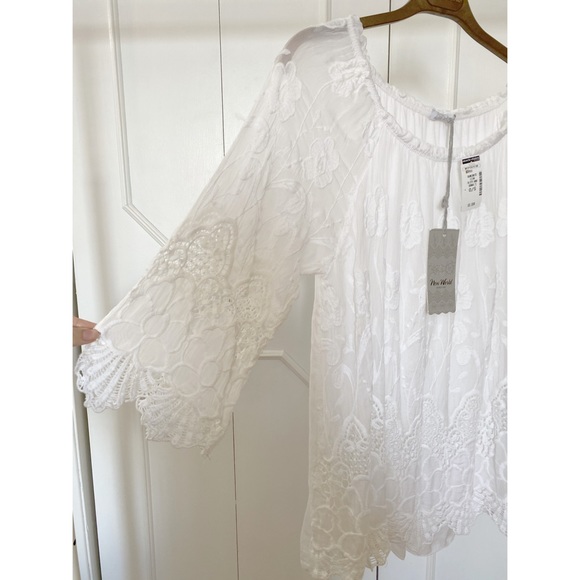 White Lace Top with Flare Sleeves - Picture 2 of 4